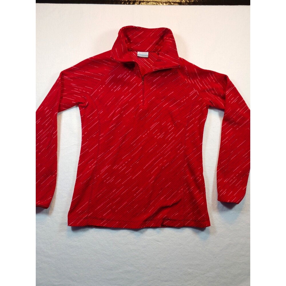 Columbia Women’s Red Striped Fleece 1/4 Zip Pullover Mock Neck Top Size S